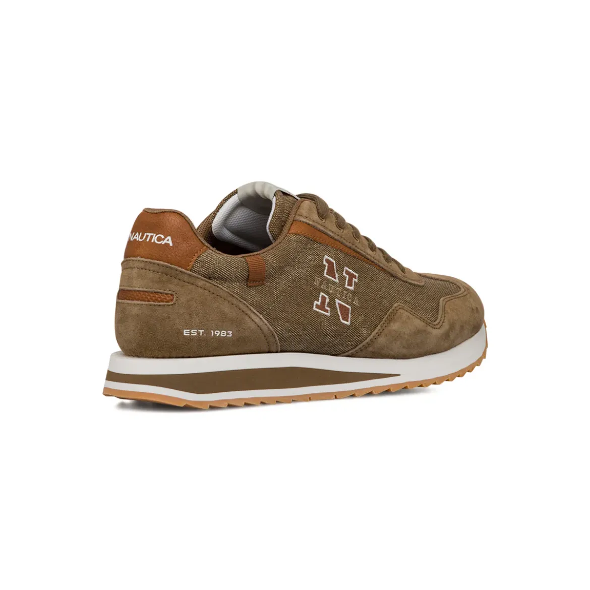 Sneakers da uomo in suede e canvas marroni con dettaglio logo Nautica
