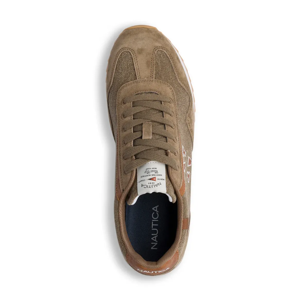 Sneakers da uomo in suede e canvas marroni con dettaglio logo Nautica