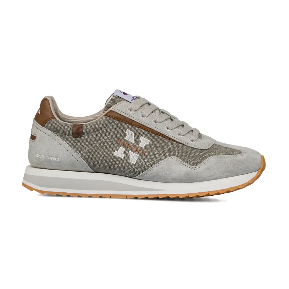 Sneakers da uomo in suede e canvas grigie con dettaglio logo Nautica