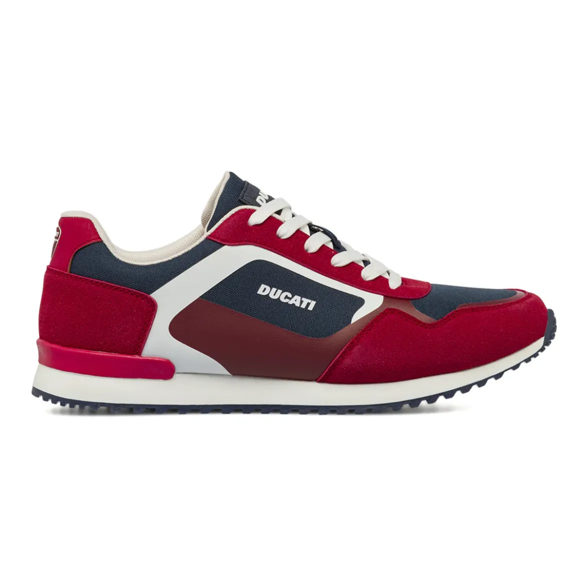 Sneakers da uomo rosse Ducati con inserti blu e bianchi