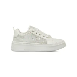 Sneakers Dieci Baci da bambina bianche con pizzo lacci in raso e charm