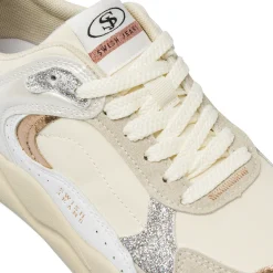 Sneakers donna Swish Jeans bianche con glitter e inserti metallizzati