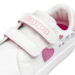 Sneakers Primi passi bambina bianche Kappa con strappo e inserti cuori