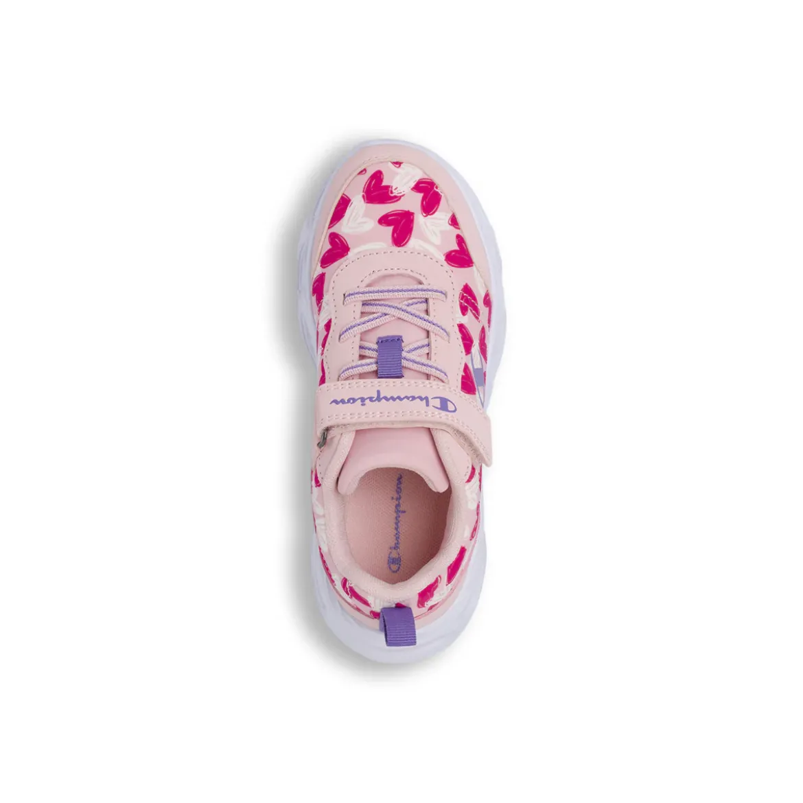 Sneakers Rosa da Bambina con stampa cuori e luci nella suola Champion