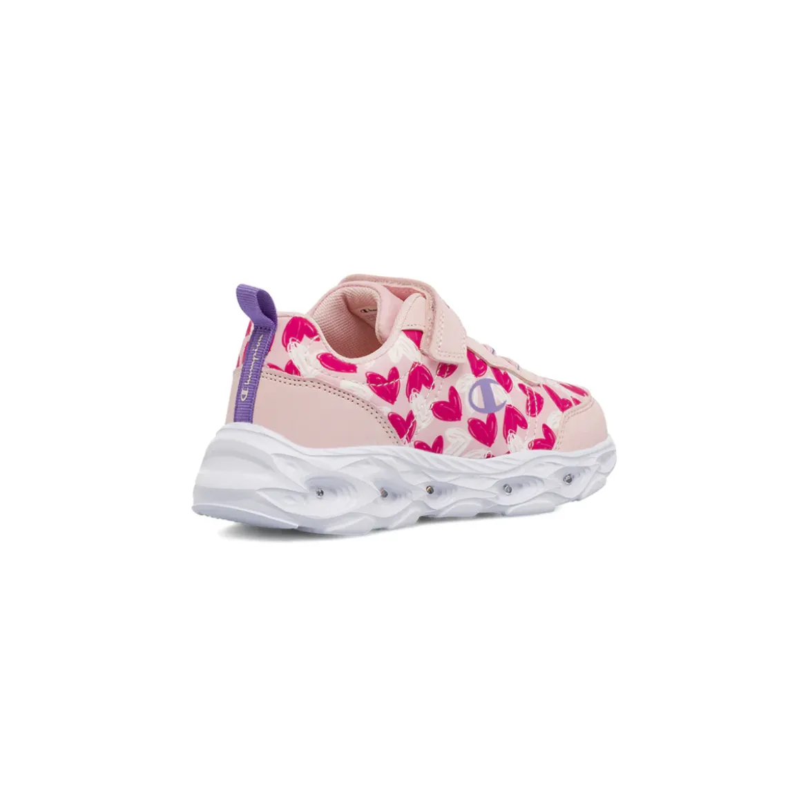 Sneakers Rosa da Bambina con stampa cuori e luci nella suola Champion
