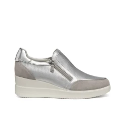 Sneakers slip-on traspiranti argento Donna con zeppa Geox Stardust
