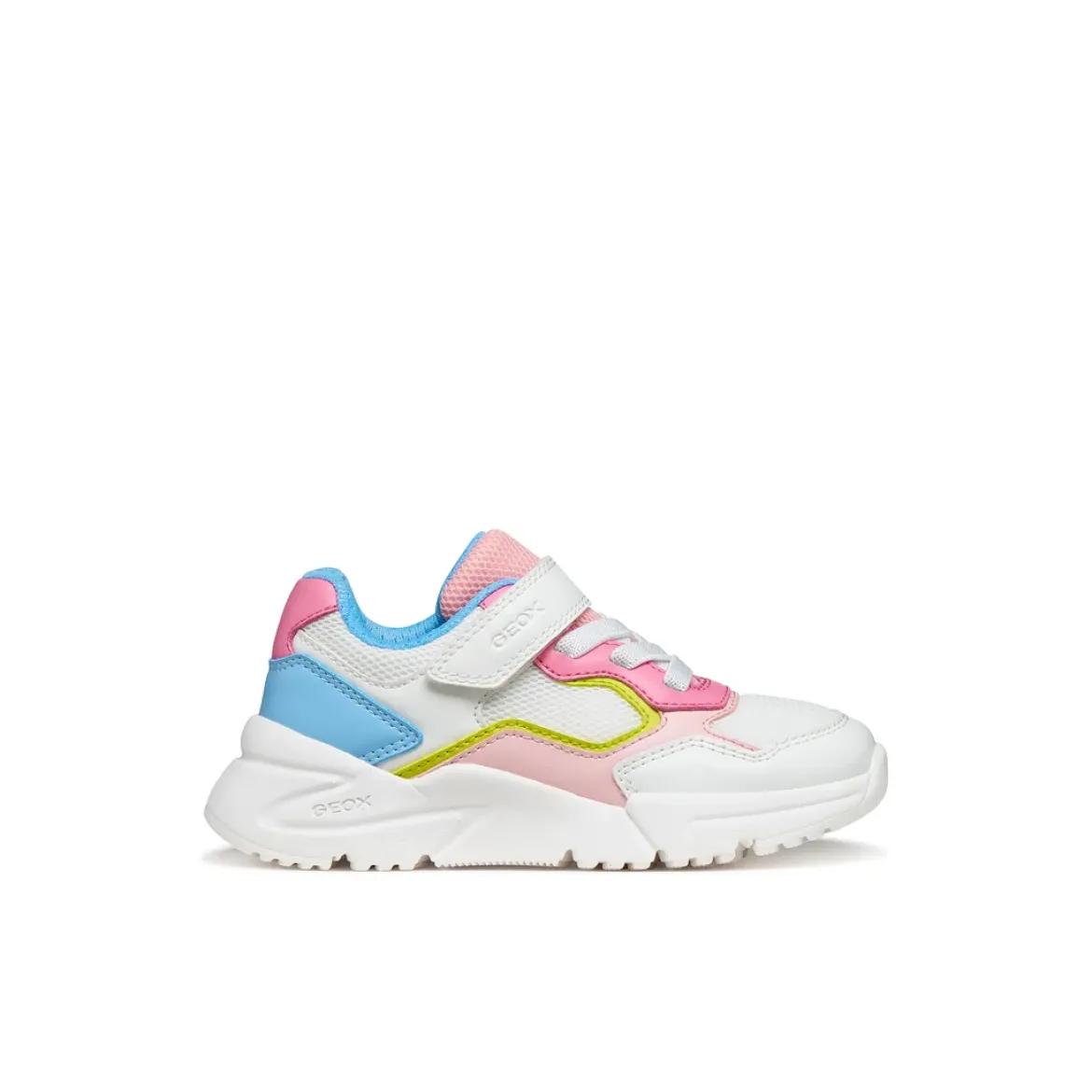 Sneakers traspiranti bianche e multicolore da Bambina con strappo Geox