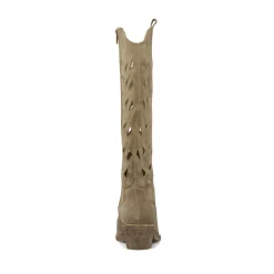 Stivali texani da Donna beige in pelle effetto scamosciato Primopiano