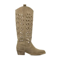 Stivali texani da Donna beige in pelle effetto scamosciato Primopiano