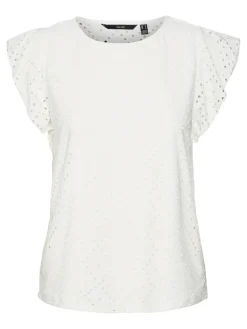 Top bianco da donna con ricami all'uncinetto Vero Moda