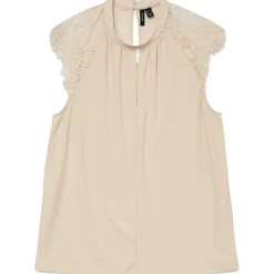 Top smanicato elegante da Donna beige con inserti in pizzo Vero Moda