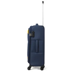 Trolley medio in tessuto blu e ocra Romeo Gigli Milano