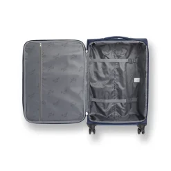 Trolley piccolo in tessuto blu con inserti ocra Romeo Gigli Milano