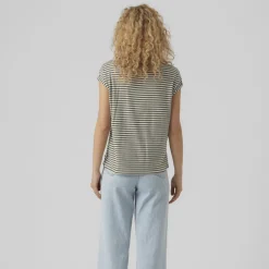 T-shirt a righe verdi e bianche da Donna con girocollo Vero Moda