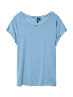 T-shirt Azzurra da Donna con maniche corte e risvolto Vero Moda