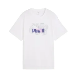 T-shirt bianca da donna con stampa e logo viola Puma Graphics