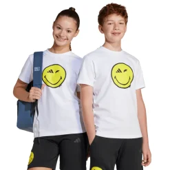 T-shirt bianca da Ragazzo con Smiley giallo adidas