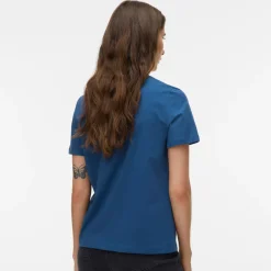 T-shirt blu da Donna con cuore rosso ricamato Vero Moda