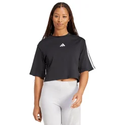 T-shirt crop da donna nera con logo bianco adidas