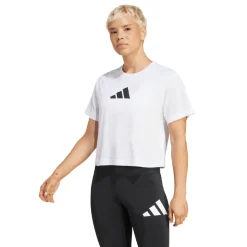 T-shirt cropped bianca da Donna con logo frontale adidas