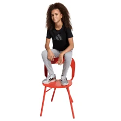 T-shirt da bambina nera con stampa leopardata sul logo adidas