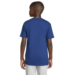 T-shirt da bambino blu con maxi logo grafico arancione adidas