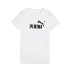 T-shirt da donna bianca con logo nero a contrasto sul petto Puma