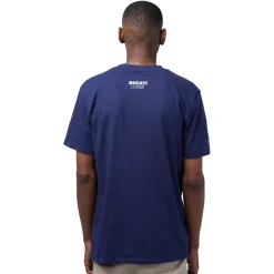 T-shirt da uomo blu navy in cotone con logo e stampa Ducati Corse