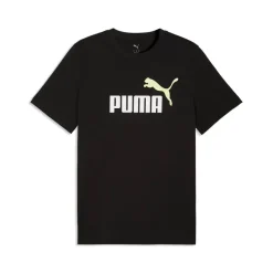T-shirt da uomo nera con logo bianco in cotone Puma