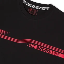 T-shirt da Uomo nera con stampa rossa a maniche corte Ducati Corse