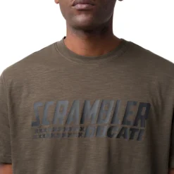T-shirt da uomo verde militare con dettaglio stampa Ducati Scrambler