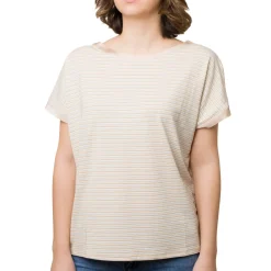 T-shirt girocollo Donna a righe beige e lurex con manica corta Swish Jeans