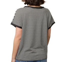 T-shirt girocollo Donna a righe nere e lurex con manica corta Swish Jeans