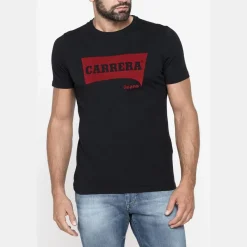 T-shirt girocollo nera da uomo in jersey leggero con logo Carrera Jeans