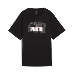 T-shirt nera da Donna con logo frontale in contrasto Puma