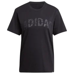T-shirt nera da Donna con logo frontale stampato in tono adidas