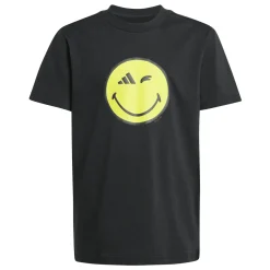 T-shirt nera in cotone da ragazzi con stampa Smile adidas