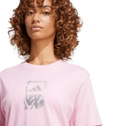 T-shirt rosa da Donna con logo frontale stampato adidas
